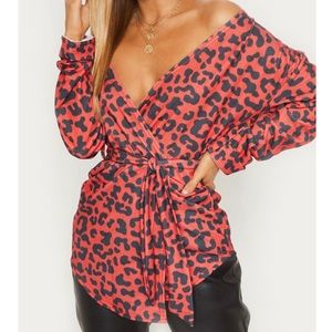 Leopard Off Shoulder Wrap Top